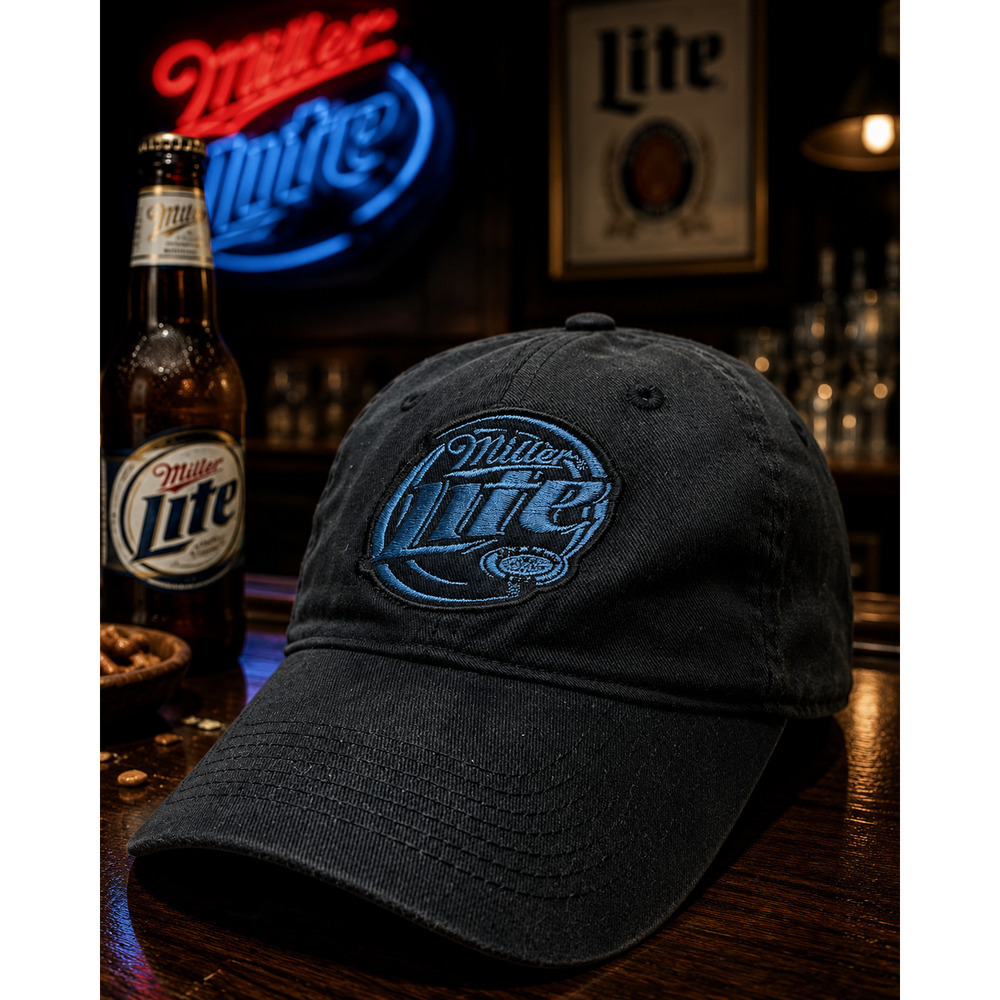 Miller Lite Black Logo Strapback Hat Cap Brewiana Beer Advertising 100% Cotton